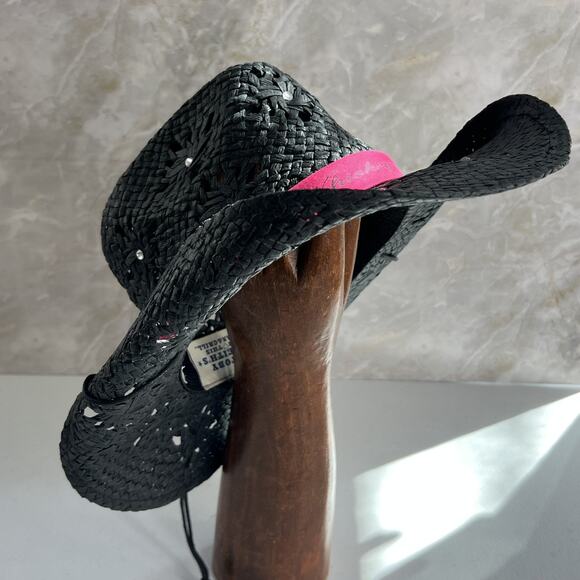 Toby Keith's Cowboy Hat "Whiskey Girl" PInk OS Black 100% Paper Woven - Picture 5 of 16